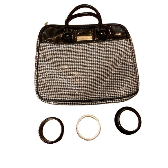 Betsey Johnson Houndstooth Sequin Handbag + 3 Black White Bracelets - Picture 1 of 8